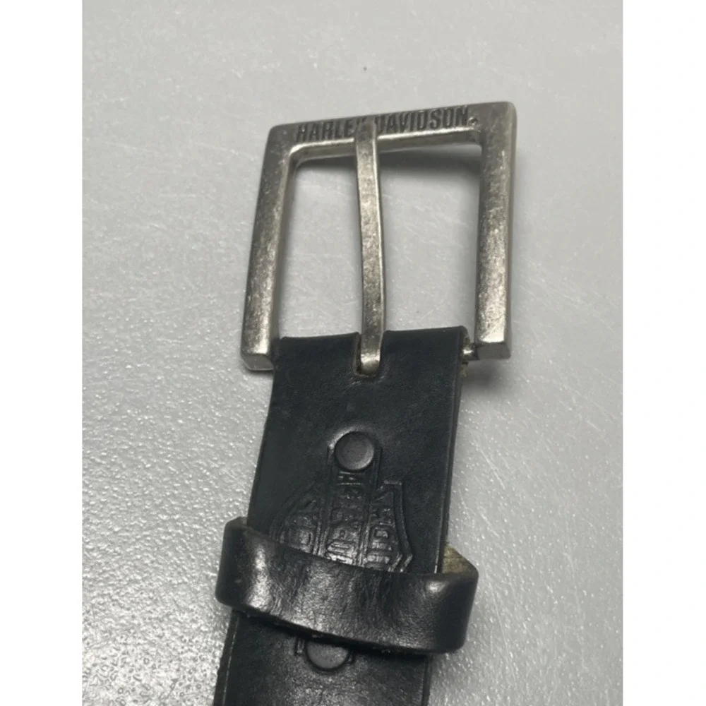 Vintage Harley Davidson Black Leather Belt Mens Size 42 Shield Logo‎